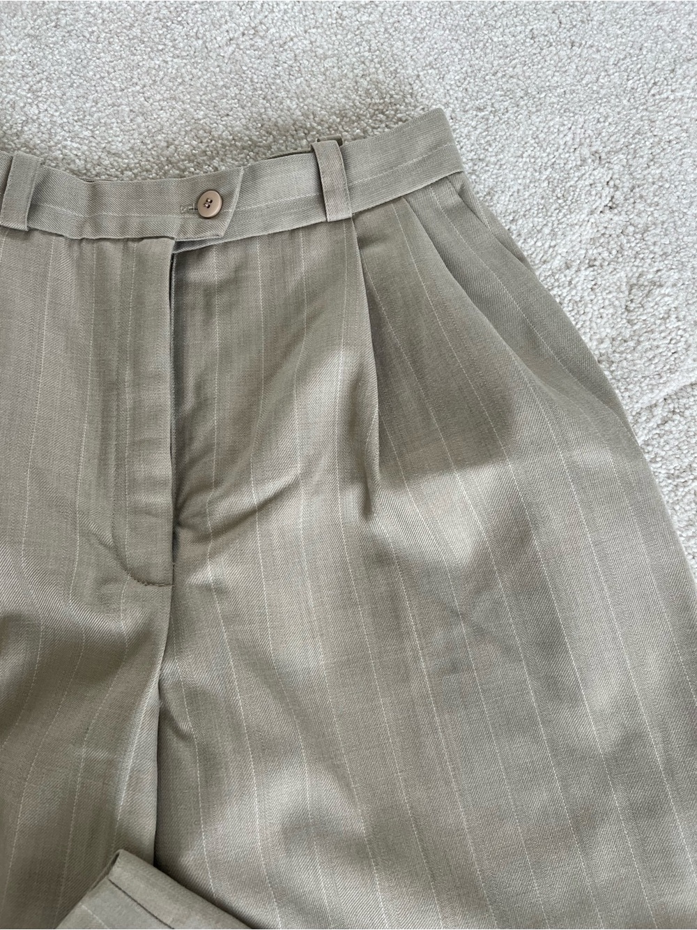 High-Rise Taupe Pinstripe Pleated Women's Trousers - Picture 2 of 7